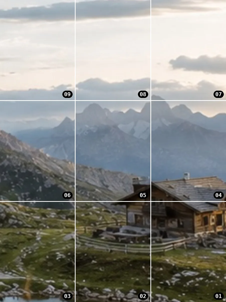 One photo split into a 9-post Instagram grid, 3 by 3
